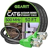 GearIT Cat6 Outdoor Ethernet Cable (50 Feet) CCA Copper Clad, Waterproof, Direct Burial, In-Ground, UV Jacket, POE, Network, Internet, Cat 6, Cat6 Cable - 50ft