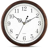 Bernhard Products Wall Clock 10 Inch Silent Non Ticking Movement Quality Quartz Battery Operated Round Easy to Read Decorative Brown Home/Kitchen/Office/Bedroom/Classroom/School Clocks, Black Numbers