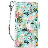 ULAK iPhone 8 Wallet, iPhone SE Wallet Case 2020, iPhone SE 3 Wallet 2022, iPhone 7 Flip Wallet Case, PU Leather Kickstand Card Holder Cover for iPhone 7/8/iPhone SE 2 3 Gen 4.7'', Mint Floral