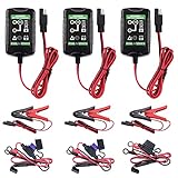 LotFancy 6V 12V 1.5A Battery Charger, 3-Pack, Fully Automatic, Smart Trickle Charger, Battery Maintainer for Car, Automotive, Motorcycle, Lawn Mower, Marine, Boat, ATV, SLA AGM Gel Lead Acid Battery