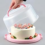 NVAZIOP 10 Inch Cake Carrier Stand Round Holder Storage with Lid and Handle for Transport Storage Container Tray Cake Cover Stand Cupcake Containers Keeper Kitchen Cooking Box Large (Pink)