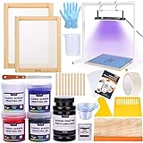 Caydo 46 Pieces Screen Printing Kit with 4 Color Screen Printing Ink, 2 Size Screen Printing Frame and Squeegees for Screen Printing