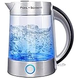 Pohl Schmitt 1.7L Electric Kettle with Upgraded Stainless Steel Filter, Inner Lid & Bottom, Glass Water Boiler & Tea Heater with LED, Cordless, Auto Shut-Off - Boil-Dry