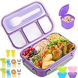Bento Box, Lunch Box Kids, 1300ML Bento Box Adult Lunch Box with 4 Compartment&Food Picks Cake Cups, Lunch Box Containers for Adults/Kids/Toddler, Leak-Proof, Microwave/Dishwasher/Freezer Safe(Purple)