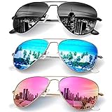 KALIYADI Classic Aviator Sunglasses for Men Women Driving Sun glasses Polarized Lens UV Blocking (3 Pack) 62mm