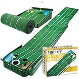 Kamitty Putting Matt for Indoors, 8ft Putting Green with Sand Bunker and Water Hazard for Home and Office, 5 Holes Design, Golf Gifts Golf Accessories for Men