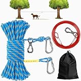 XiaZ 70FT Dog Tie Out Cable for Camping, Dog Trolley System Runner Cable with 10FT Dog Run Leash, Reflective Dog Lead for Yard, Camping, Park, Outdoor Events for Small to Large Dogs up to 350Lbs