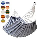 GOCAN Brazilian Double Hammock 2 Person Extra Large 330X150cm Load Capacity 600Pound Canvas Cotton Hammock for Patio Porch Garden Backyard Lounging Outdoor and Indoor XXL(Grey)