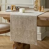 ZeeMart Burlap Style Farmhouse Table Runners 36 Inches Long, Beige Rustic Woven Dining Table Runner for Everyday Use, 14x36 Inches, Oatmeal Beige