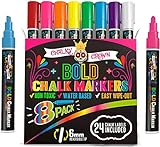 Bold Liquid Chalk Markers - Dry Erase Marker Pens for Chalkboards, Signs, Windows, Blackboard, Glass, Mirrors - Chalkboard Markers with Reversible Tip (8 Pack) - (Multicolored, 6mm)