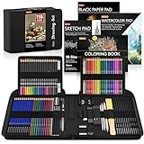 Shuttle Art 116 PCS Drawing Kit, Complete Drawing Supplies with Sketch Pencils, Colored Pencils, Graphite, Charcoal Sticks, Professional Drawing Tools and Paper Pads for Artists, Beginners and Kids