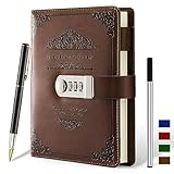 XIYUNTE Diary with Lock, A5 Journal with Lock Personal Diary lockable Journal with Pen & Gift Box, Refillable Lockable Notebook Planner Organizer for Men and Women Adult, Brown