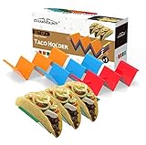 CHARMOUNT Taco Holder Stand Set of 4 Taco Rack Holders - Premium Taco Shell Holder Stand on Table with Handle, Hold 2 or 3 Hard or Soft Shell Tacos, Dishwasher & Microwave Safe