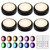 BLS LED Puck Lights with Remote Control, 13 Color Changing Under Cabinet Lights Wireless, Push Lights Battery Operated Night Light, Tap Lights Battery Powered, Stick on Lights for Closet, Black 6 Pack