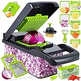 Vegetable Chopper, Pro Onion Chopper, 14 in 1Multifunctional Food Chopper, Kitchen Vegetable Slicer Dicer Cutter,Veggie Chopper With 8 Blades,Carrot Chopper With Container (Grey)