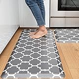 KOKHUB Kitchen Mat and Rugs 2 PCS, Cushioned 1/2 Inch Thick Anti Fatigue Waterproof Comfort Standing Desk/ Kitchen Floor Mat with Non-Skid & Washable for Home, Office, Sink - Grey