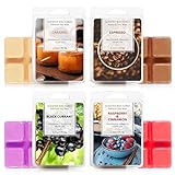 LA BELLEFÉE Scented Candle Melts Wax Cubes, Food Wax Melts, Natural Soy Wax Cubes for Warmer(4x2.5oz, Caramel, Espresso, Raspberry & Cinnamon, Black Currant ) for Spa, Bath, Yoga, Aromatherapy