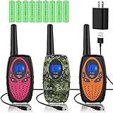 Topsung Walkie Talkies 3 Pack, Rechargeable Adult Walkie Talkie with LCD Screen, Belt Clip and Batteries,22 Channel Long Range Radio for Cruise Ship Camping Hiking and Skiing （Red Camo Orange）