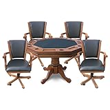 Hathaway Kingston 3-in-1 Poker and Bumper Pool Multi-Game Table with Four Arm Chairs – Honey Oak Finish