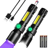 Black Light UV Flashlight Rechargeable, 3in1 Super Bright LED Tactical Flashlight UV Black Light &Redlight, 1200Lumen 7Modes, Zoomable, Waterproof Pocket Flashlight for Pet Stains Detection/Camping