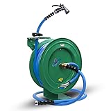 RMX BluSeal Auto Retractable Water Hose Reel with Hot & Cold Water Rubber Garden Hose, Spray Nozzle - Ultra Light, Super Strong with 6' Lead-in Hose (3/4” x 50’ Green)