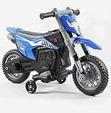 PRIME CLUB 6V Ride on Electric Motorcycle Battery Powered 2 Wheels Bike with Training Wheels,LED Lights,Music,Forward and Backward Button,Pedal for Toddlers（Blue）