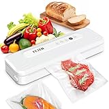 FEZEN Vacuum Sealer Machine, Automatic Food Sealer Machine 5-in-1 Vacuum Air Sealing Machine for Food Saver Dry/Moist Food Storage Mode with 5 Vacuum Seal Bags & Air Suction Hose, White