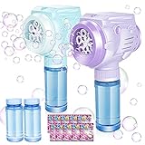 Automatic Bubble Guns with Light, Zealous 2pc High Output Bubble Machines with Bubble Solution & Bubble Concentrate,Handheld Battery Operated Bubble Maker Toys for 3000+ (White)