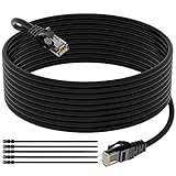 Elecan Cat 6 Outdoor Ethernet Cable 150 Ft, Heavy Duty Patch Cord Suppot POE Cat6 Cat5E Cat 5E Cat5 Cat 5 High Speed Network Cable, RJ45 Internet Cable, UV Waterproof Direct Burial & Indoor+15 Ties