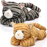 Libima 2 Pcs 1.5 Lbs Weighted Cat Stuffed Animals 16 Inch Weighted Stuffed Animals for Adults Toddlers Kids with Autism Sensory Experience Soft Fluffy Plush Kitten for Home Classroom Office(Striped)