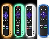 4 Pack Remote Cover for Roku, Case for Hisense/TCL Roku TV Steaming Stick/Express Universal Replacement Controller Silicone Sleeve Skin Glow in The Dark Orange White Light Green Blue with Lanyards