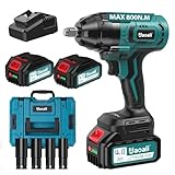 Uaoaii Cordless Impact Wrench 800Nm(590ft-lbs), 1/2 Battery Impact Gun Power Wrench w/ 2x 4.0Ah Batteries & Fast Charger, Sockets, Storage Tool Box & Variable Speeds for Car Tire Mower, IW600