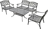 Crosley Furniture Sedona 4-Piece Solid-Cast Aluminum Outdoor Conversation Set with Table, Loveseat, and 2 Club Chairs - Black