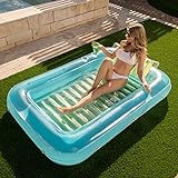 Sloosh Inflatable Tanning Pool Lounge Float, 70' x 46' Sun Tan Tub Adult Pool Floats Raft for Pool Sunbathing Suntan Blow up Pool Lounger Tanning Bed Floatie for Adults, L-Blue Green