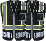 HATAUNKI 2 Pack Retro-Reflection Security Safety Vests Heavy Duty Black Mesh with 5 Pockets and Front Zipper Meet ANSI/ISEA 107-2015 (Black-22,Medium)