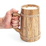 Norse Tradesman Wooden Beer Mug - 100% Handcrafted Ale Tankard - Includes Medieval Gift Sack - 32 oz
