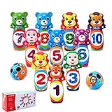LARAH Large Kids Bowling Set Toddlers Toys - Boys Girls Activity Center Sports Toy ，Learning, Educational, Early Developmental Toy 10 Cute Animal Soft Foam Pins & 2 Balls for 3, 4, 5, 6 Year Olds
