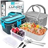 FORABEST 1.8L Electric Lunch Box- Larger Upgraded 50W Leakproof 2-in-1 Portable Food Warmer Lunch Box for Car & Home with Removable Container, Large Fork/Spoon & Insulated Lunch Bag