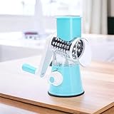 Three Blade Manual Rotary Vegetable Slicer, Mandoline, Shredder, Cheese Grater, Potato Slicer, Cole Slaw maker, Nuts Grater with Heavy Suction Base and Easy Clean Up
