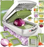 Mueller Pro-Series 10-in-1, 8 Blade Vegetable Chopper, Onion Mincer, Cutter, Dicer, Egg Slicer with Container, French Fry Cutter Potatoe Slicer, Home Essentials, Salad Chopper White Sand/Green