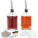 DAILOU Coffee Syrup Dispenser Bottles Set 2 Packs, 7 OZ Simple Syrup Bottles,Syrup Dispenser for Coffee Bar for Coffee Syrups, Honey, Olive Oil,Maple Syrup,With Metal Label, Funnel, Brush,(2 pack)