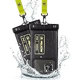 Pelican 2 Pack Marine - IP68 Waterproof Phone Pouch (Regular Size)-Floating Waterproof Phone Case For iPhone 15 Pro Max/ 14 Pro Max/ 13 Pro Max/ 12/ S23 - Detachable Lanyard - Black / Hi-Vis Yellow
