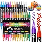 Acrylic Paint Pens Markers, 24 Colors Dual Tip Acrylic Paint Pens for Rock Painting, Wood, Canvas, Stone, Glass, Ceramic Surfaces, DIY Crafts Making Art Supplies (Round Tip and Fine Tip)