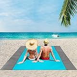 ISOPHO Beach Blanket, 79''×83'' Picnic Blankets Waterproof Sandproof for 4-7 Adults, Oversized Lightweight Beach Mat, Portable Picnic Mat, Sand Proof Mat for Travel, Camping, Hiking, Packable w/Bag