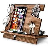 BARVA Wood Docking Station Farmhouse Decor Nightstand Organizer Phone Wallet Watch Stand Key Holder Charging Dock Desk Accessories Tech Gadgets Bedside Caddy Birthday Gifts for Men Side Table EDC Tray