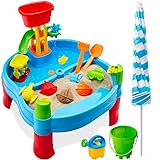 Best Choice Products Kids Sand & Water Outdoor Activity Table, Childs 2-in-1 Play Set w/ 18 Accessories, Adjustable Umbrella, 120 Capacity