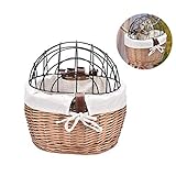 Apofly 1PC Bicycle Basket, Bike Wicker Pet Basket Pet Bicycle Basket with Iron Frame Portable Bicycle Pet Basket Hand-Woven Storage Basket Easy to Install Suitable for Dogs Cats Small Pets