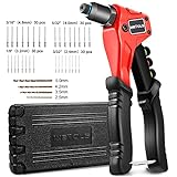 WETOLS Rivet Gun with 120 Pcs Rivets, Manual Rivet Gun Kit with 4 Manual Interchangeable Rivet Heads and 4 Twist Drills Attached, Sturdy Blow Molded Case WE-888