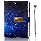 Bright Blue Galaxy Design with Lock, Journal with Lock bundled with Pen, Locking Journal with PU Leather, Notebook with Lock A5 size, Locked Journal, Journals with locks, Journal Lock