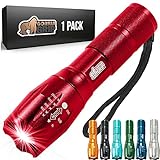 Gorilla Grip Powerful LED 750 FT Water Resistant 5 Adjustable Mode Tactical Flashlight, High Lumens Ultra Bright Battery Life Zoom Flashlights, Small Camping Car Mini Flash Light Accessories, Red